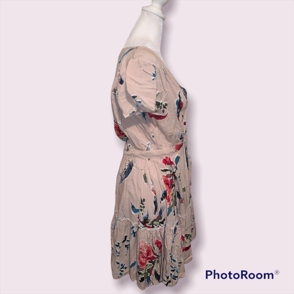 LF Three Days Dust Pink/Nude Floral Mini Dress Open Neck w/Buttons Size Small - Picture 2 of 3